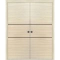 Modern Double Pocket Doors | Planum 0014 Matte Grey and Aluminum Strips | Kit Trims Rail Hardware | Solid Wood Interior Bedroom Sliding Closet Sturdy Door-48" x 84" (2* 24x84) Natural Veneer