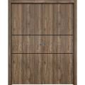 Modern Double Pocket Doors | Planum 0014 Matte Grey and Aluminum Strips | Kit Trims Rail Hardware | Solid Wood Interior Bedroom Sliding Closet Sturdy Door-48" x 84" (2* 24x84) Walnut
