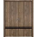 Sliding Double Pocket Door with Frames | Planum 0012 Ginger Ash and Aluminum Strips | Kit Trims Rail Hardware | Solid Wood Interior Bedroom Bathroom Closet Sturdy Doors -56" x 96" (2* 28x96) Walnut