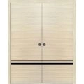 Sliding Double Pocket Door with Frames | Planum 0012 Ginger Ash and Aluminum Strips | Kit Trims Rail Hardware | Solid Wood Interior Bedroom Bathroom Closet Sturdy Doors -56" x 96" (2* 28x96) Natural Veneer