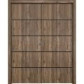Modern Double Pocket Doors | Planum 0015 Matte Grey and Aluminum Strips | Kit Trims Rail Hardware | Solid Wood Interior Bedroom Sliding Closet Sturdy Door-36" x 96" (2* 18x96) Walnut