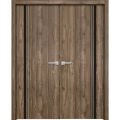 Planum Solid French Double Doors | Planum 0011 Walnut and Aluminum Strips | Wood Solid Panel Frame Trims | Closet Bedroom Sturdy Doors Walnut