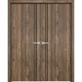 Solid French Double Doors | Planum 0016 White Silk and Aluminum Strips | Wood Solid Panel Frame Trims | Closet Bedroom-64" x 80" (2* 32x80) Walnut