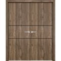 Solid French Double Doors | Planum 0014 Concrete and Aluminum Strips | Wood Solid Panel Frame Trims | Closet Bedroom Sturdy Doors -84" x 80" (2* 42x80) Walnut