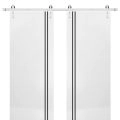 Sliding Double Barn Doors with Hardware | Planum 0016 Matte Grey and Aluminum Strips | 13FT Rail Hangers Sturdy Set | Modern Solid Panel Interior Hall Bedroom Bathroom Door-84" x 84" (2* 42x96) White