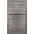 Sliding Closet Bi-fold Doors | Planum 0015 Matte Grey and Aluminum Strips | Sturdy Tracks Moldings Trims Hardware Set | Wood Solid Bedroom Wardrobe Doors Ginger Ash