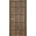 Modern Wood Interior Door with Hardware | Planum 0015 Oak and Aluminum Strips | Single Panel Frame Trims | Bathroom Bedroom Sturdy Doors Walnut