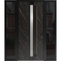 Front Exterior Aluminum Door with Hidden Handle / Hiddex 0155 Natural Noir / Prehung Entry Steel Metal Modern Painted W14+36+14"xH96" Left-hand Inswing Natural Noir