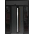 Front Exterior Aluminum Door with Hidden Handle / Hiddex 0155 Natural Noir / Prehung Entry Steel Metal Modern Painted W16+36+16"xH96+14" Right-hand Inswing Ardesia Nero