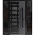 Front Exterior Aluminum Door / Ronex 0633 Grey / Prehung Entry Steel Metal Modern Painted W14+36+14"xH80" Right-hand Inswing Grey