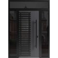 Front Exterior Aluminum Door / Ronex 0633 Grey / Prehung Entry Steel Metal Modern Painted W12+36+12"xH80+14" Right-hand Inswing Grey