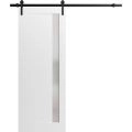 Sliding Barn Door with Hardware | Planum 0660 Painted White with Frosted Glass | 6.6FT Rail Hangers Sturdy Set | Modern Solid Panel Interior Doors-24" x 80" Painted White