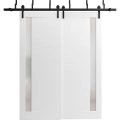 Barn Bypass Doors with 6.6ft Hardware | Planum 0660 Painted White with Frosted Glass | Sturdy Heavy Duty Rails Kit Steel Set | Double Sliding Door-60" x 96" (2* 30x96) Painted White