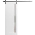 Sliding Barn Door with 6.6ft Hardware | Planum 0660 Painted White with Frosted Glass | Rail Hangers Sturdy Silver Set | Modern Solid Panel Interior Doors-28" x 84" Painted White