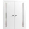 Solid French Double Doors | Planum 0660 Painted White with Frosted Glass | Wood Solid Panel Frame Trims | Closet Bedroom Sturdy Doors -48" x 96" (2* 24x96) Painted White