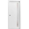 Sliding French Pocket Door with | Planum 0660 Painted White with Frosted Glass | Kit Trims Rail Hardware | Solid Wood Interior Bedroom Sturdy Doors-18" x 84" Painted White