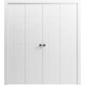 Sliding Closet Double Bi-fold Doors 72 x 80 inches | Mela 0716 Painted White | Sturdy Tracks Moldings Trims Hardware Set | Wood Solid Bedroom Wardrobe Doors Painted White
