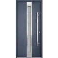 Front Exterior Prehung Steel Door / Deux 1717 Gray Graphite / Stainless Inserts Single Modern Painted-W36" x H80"-Left-hand Inswing Gray Graphite