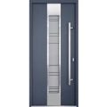 Front Exterior Prehung Steel Door / Deux 0757 Gray Graphite / Stainless Inserts Single Modern Painted-W36" x H96"-Left-hand Inswing Gray Graphite
