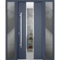 Front Exterior Prehung Steel Door / Deux 5755 Gray Graphite / 2 Sidelight Exterior Windows / Stainless Inserts Single Modern Painted-W16+36+16" x H80"-Right-hand Inswing Gray Graphite