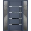 Front Exterior Prehung Steel Door / Deux 1105 Black Enamel / 2 Sidelight Exterior Windows Sidelites/ Stainless Inserts Entry Metal Modern Painted W16+36+16" x H80" Left hand Outswing Gray Graphite