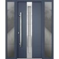 Front Exterior Prehung Steel Door / Deux 1717 Gray Graphite / Stainless Inserts Single Modern Painted-W64" x H80"-Right-hand Inswing Gray Graphite