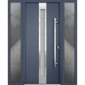 Front Exterior Prehung Steel Door / Deux 1717 Gray Graphite / 2 Sidelight Exterior Windows / Stainless Inserts Single Modern Painted-W16+36+16" x H80"-Left-hand Inswing Gray Graphite