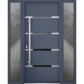 Front Exterior Prehung Steel Door / Deux 1105 Black Enamel / 2 Sidelight Exterior Windows Sidelites/ Stainless Inserts Entry Metal Modern Painted W12+36+12" x H80" Right hand Outswing Gray Graphite
