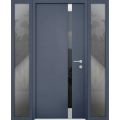 Front Exterior Prehung Aluminum Door / Cynex 6777 Brown / Entry Steel Metal Modern Painted W36+12"xH80" Right-hand Inswing Gray Graphite