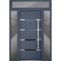 Front Exterior Prehung Steel Door / Deux 1105 Black Enamel / 2 Sidelight and Transom Window Sidelite / Stainless Inserts Entry Metal Modern Painted W16+36+16" x H80+16" Left hand Inswing Gray Graphite