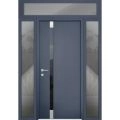 Front Exterior Prehung Aluminum Door / Cynex 6777 Brown / Entry Steel Metal Modern Painted W14+36+14"xH80+14" Left-hand Inswing Gray Graphite