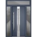 Front Exterior Prehung Steel Door / Deux 1717 Gray Graphite / Stainless Inserts Single Modern Painted-W68" x H96"-Right-hand Inswing Gray Graphite