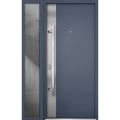 Front Exterior Prehung Steel Door / Deux 0729 Gray Graphite / Sidelight Exterior Window / Stainless Inserts Single Modern Painted-W36+16" x H80"-Right-hand Inswing Gray Graphite