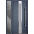 Front Exterior Prehung Steel Door / Deux 1717 Gray Graphite / Sidelight Exterior Window / Stainless Inserts Single Modern Painted-W36+12" x H80"-Left-hand Inswing Gray Graphite