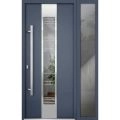 Front Exterior Prehung Steel Door / Deux 5755 Gray Graphite / Sidelight Exterior Window / Stainless Inserts Single Modern Painted-W36+14" x H80"-Right-hand Inswing Gray Graphite