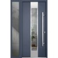 Front Exterior Prehung Steel Door / Deux 5755 Gray Graphite / Sidelight Exterior Window / Stainless Inserts Single Modern Painted-W36+12" x H96"-Left-hand Inswing Gray Graphite