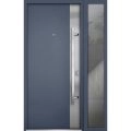 Front Exterior Prehung Steel Door / Deux 0729 Gray Graphite / Sidelight Exterior Window / Stainless Inserts Single Modern Painted-W36+16" x H80"-Left-hand Inswing Gray Graphite