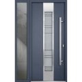 Front Exterior Prehung Steel Door / Deux 0757 Gray Graphite / Sidelight Exterior Window / Stainless Inserts Single Modern Painted-W36+16" x H96"-Left-hand Inswing Gray Graphite
