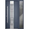 Front Exterior Prehung Steel Door / Deux 0757 Gray Graphite / Sidelight Exterior Window / Stainless Inserts Single Modern Painted-W36+16" x H96"-Right-hand Inswing Gray Graphite