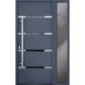 Front Exterior Prehung Steel Door / Deux 1105 Black Enamel / Sidelight Exterior Window Sidelite / Stainless Inserts Entry Metal Modern Painted W36+16" x H80" Right hand Outswing Gray Graphite