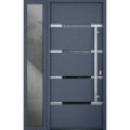 Front Exterior Prehung Steel Door / Deux 1105 Black Enamel / Sidelight Exterior Window Sidelite / Stainless Inserts Entry Metal Modern Painted W36+12" x H80" Left hand Outswing Gray Graphite