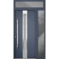 Front Exterior Prehung Steel Door / Deux 1717 Gray Graphite / Stainless Inserts Single Modern Painted-W50" x H96"-Right-hand Inswing Gray Graphite