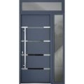Front Exterior Prehung Steel Door / Deux 1105 Black Enamel / Sidelight and Transom Window Sidelite / Stainless Inserts Entry Metal Modern Painted W36+16" x H80+16" Right hand Inswing Gray Graphite
