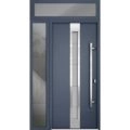 Front Exterior Prehung Steel Door / Deux 1717 Gray Graphite / Sidelight and Transom Window / Stainless Inserts Single Modern Painted-W36+16" x H80+16"-Left-hand Inswing Gray Graphite