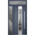 Front Exterior Prehung Steel Door / Deux 5755 Gray Graphite / Sidelight and Transom Window / Stainless Inserts Single Modern Painted-W36+14" x H96+16"-Left-hand Inswing Gray Graphite