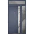 Front Exterior Prehung Steel Door / Deux 0729 Gray Graphite / Sidelight and Transom Window / Stainless Inserts Single Modern Painted-W36+12" x H80+16"-Left-hand Inswing Gray Graphite