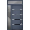 Front Exterior Prehung Steel Door / Deux 1105 Gray Graphite / Sidelight and Transom Window / Stainless Inserts Single Modern Painted-W36+12" x H80+16"-Left-hand Outswing Gray Graphite