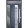 Front Exterior Prehung Steel Door / Deux 0757 Gray Graphite / Sidelight and Transom Window / Stainless Inserts Single Modern Painted-W36+12" x H96+16"-Left-hand Inswing Gray Graphite