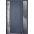 Front Exterior Prehung Steel Door / Deux 0729 Gray Graphite / Sidelight Exterior Window /  Stainless Inserts Single Modern Painted-W36+12" x H80"-Right-hand Inswing Gray Graphite