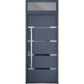 Front Exterior Prehung Steel Door / Deux 1105 Gray Graphite / Transom Window / Stainless Inserts Single Modern Painted-W36" x H80+16"-Right-hand Inswing Gray Graphite